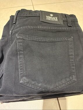 Bundle of Versace Men's Black Jeans with Logo Patch